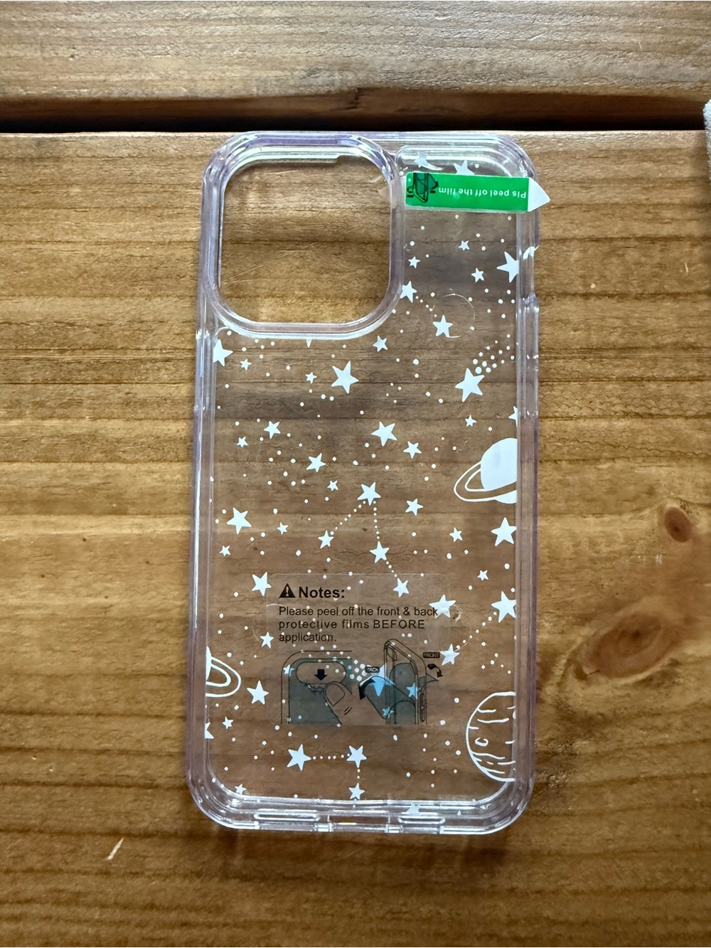 iPhone 15 Pro Max Clear Star & Planet Phone Case – White Print